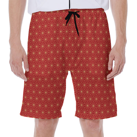 Geometric Japanese Floral Pattern Print Men's Beach Shorts