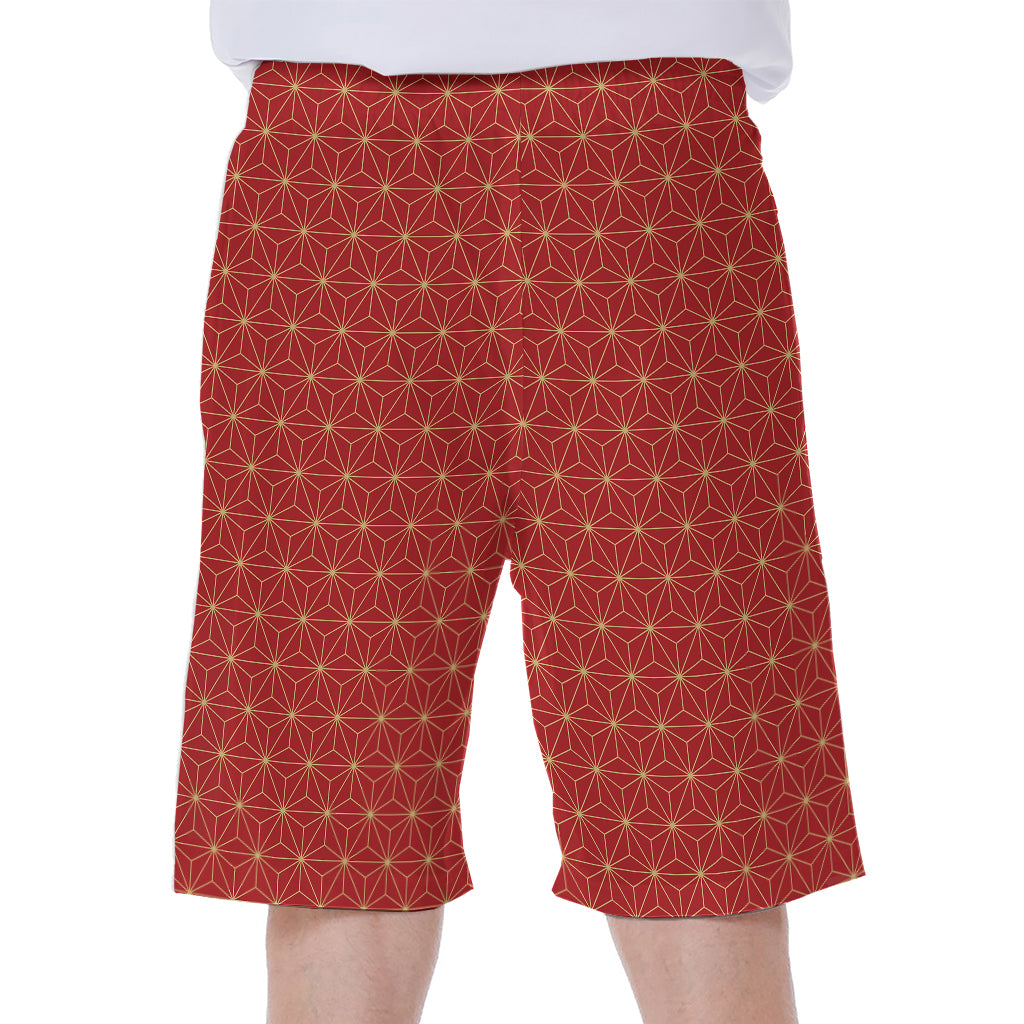 Geometric Japanese Floral Pattern Print Men's Beach Shorts