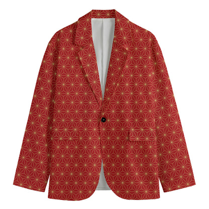 Geometric Japanese Floral Pattern Print Men's Blazer