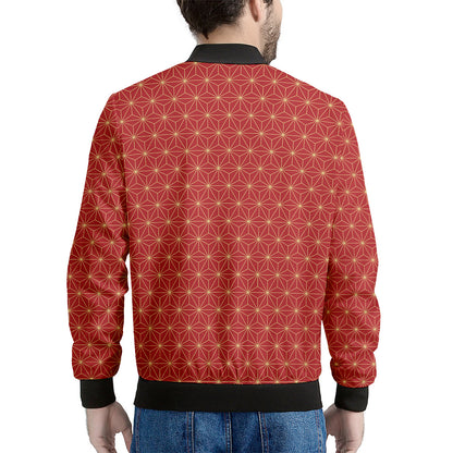 Geometric Japanese Floral Pattern Print Men's Bomber Jacket