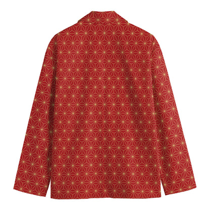 Geometric Japanese Floral Pattern Print Men's Cotton Blazer