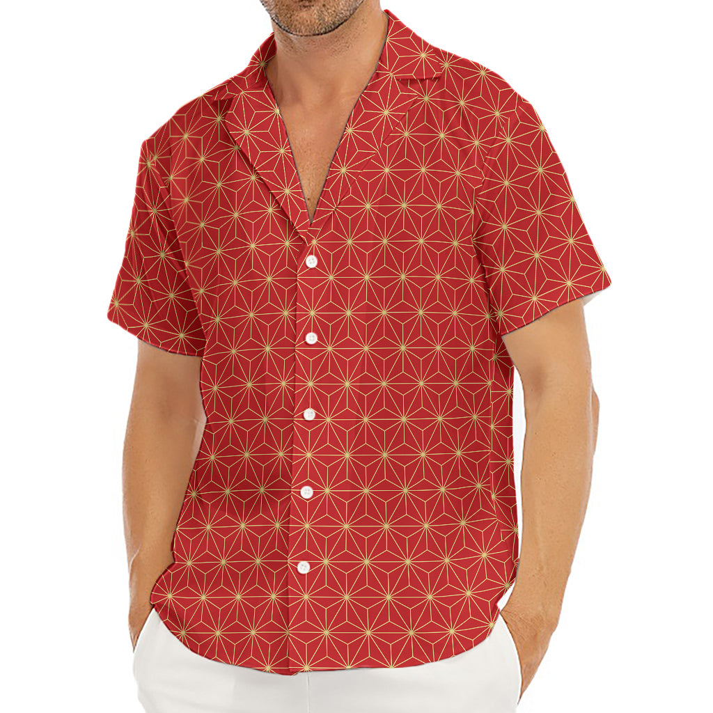 Geometric Japanese Floral Pattern Print Men's Deep V-Neck Shirt