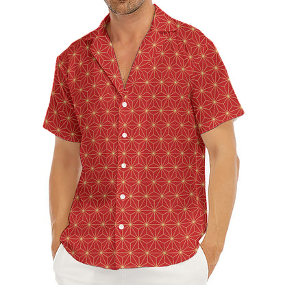 Geometric Japanese Floral Pattern Print Men's Deep V-Neck Shirt
