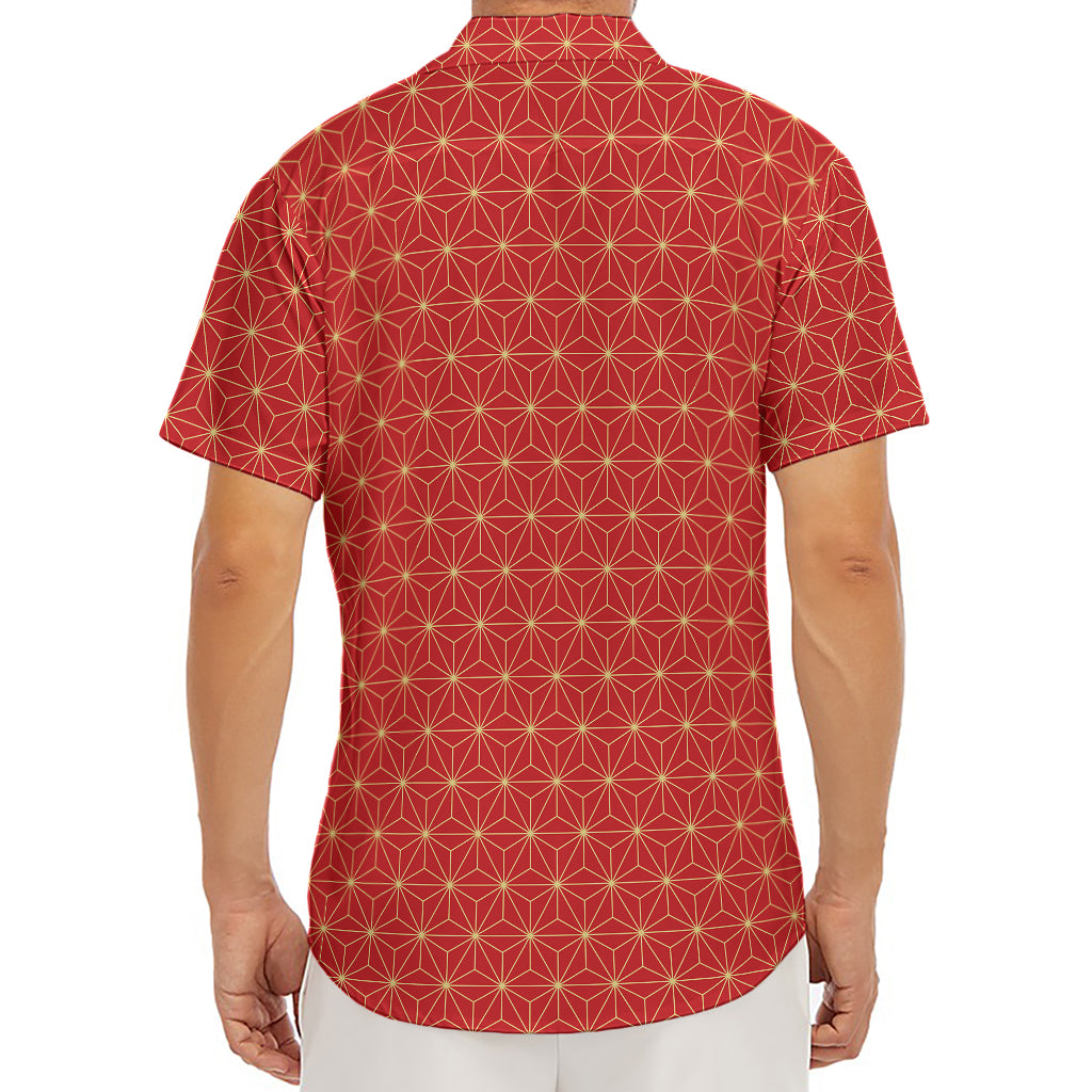 Geometric Japanese Floral Pattern Print Men's Deep V-Neck Shirt