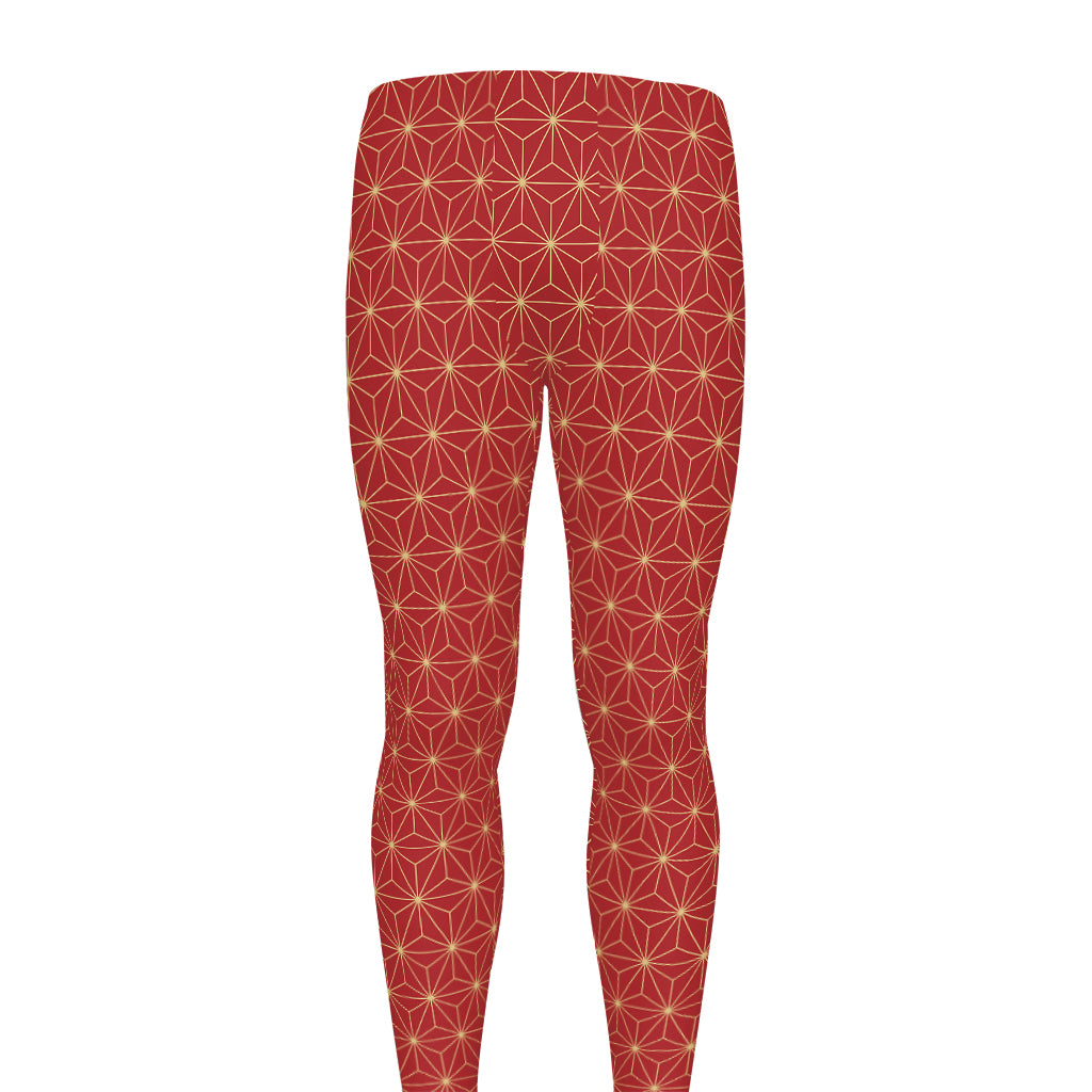 Geometric Japanese Floral Pattern Print Men's leggings
