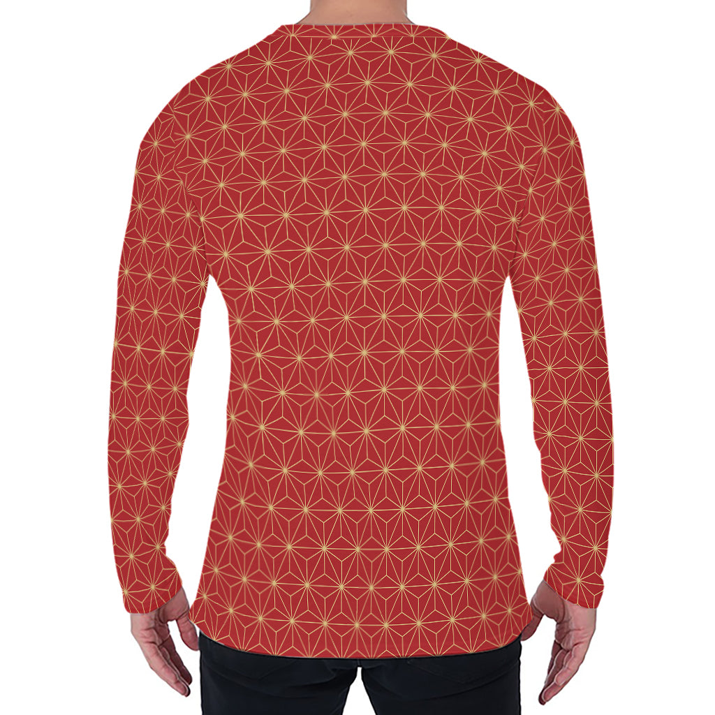 Geometric Japanese Floral Pattern Print Men's Long Sleeve T-Shirt