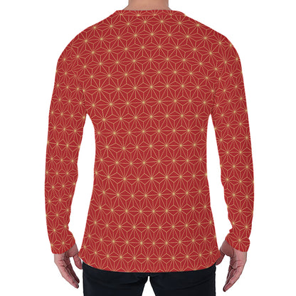 Geometric Japanese Floral Pattern Print Men's Long Sleeve T-Shirt