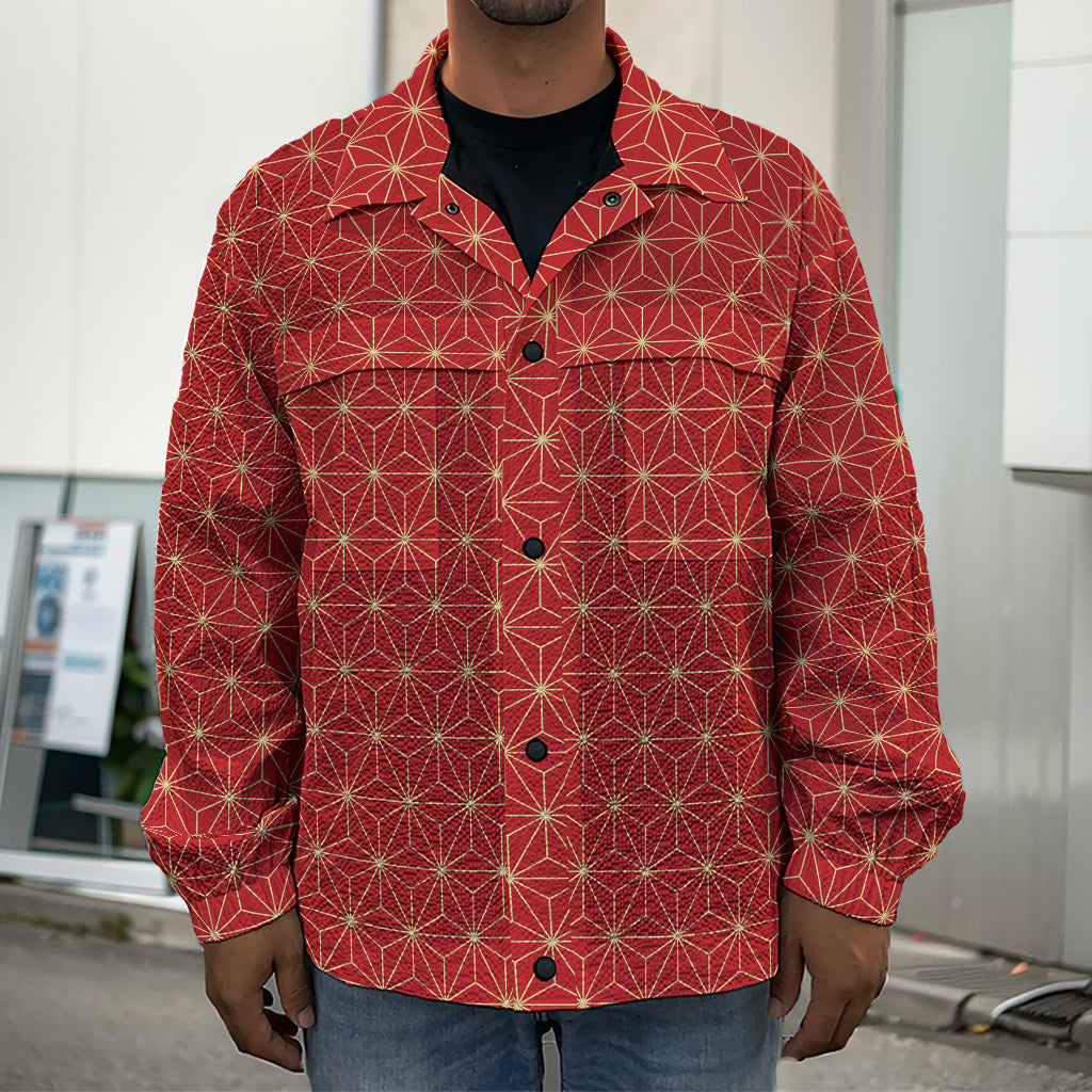 Geometric Japanese Floral Pattern Print Men's Shirt Jacket