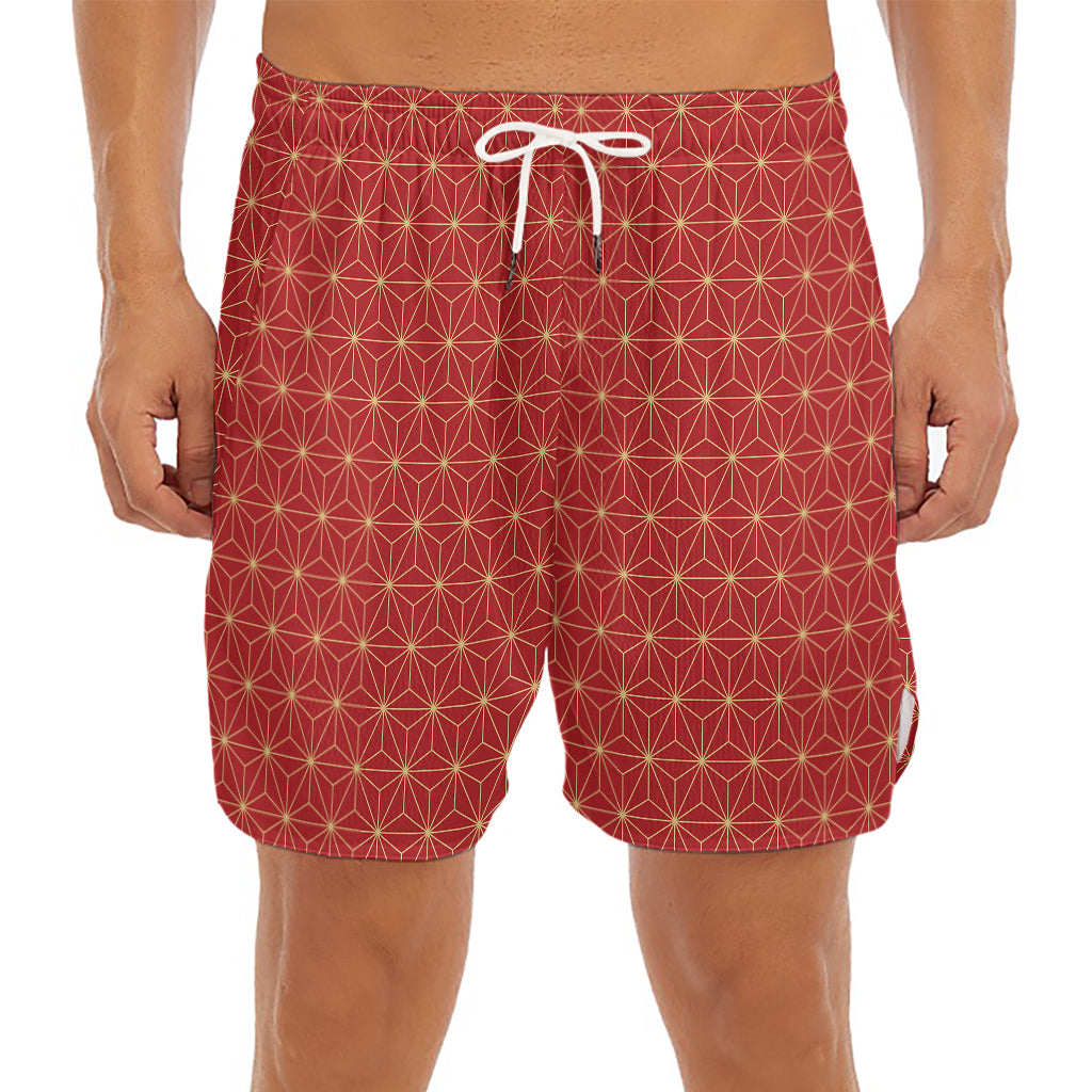 Geometric Japanese Floral Pattern Print Men's Split Running Shorts