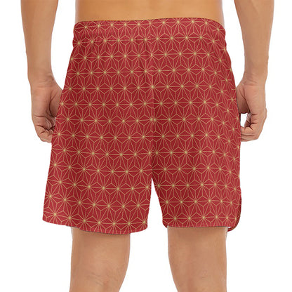 Geometric Japanese Floral Pattern Print Men's Split Running Shorts