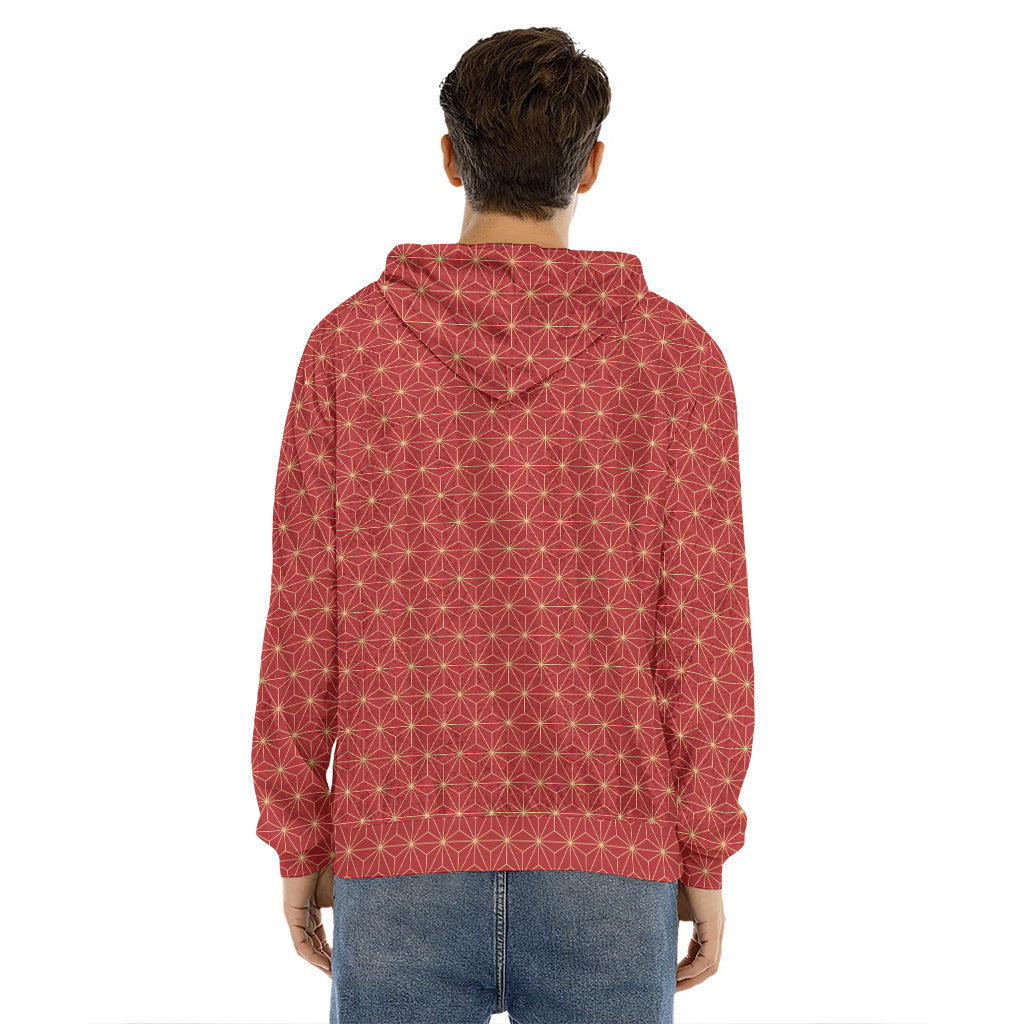 Geometric Japanese Floral Pattern Print Men's Velvet Pullover Hoodie