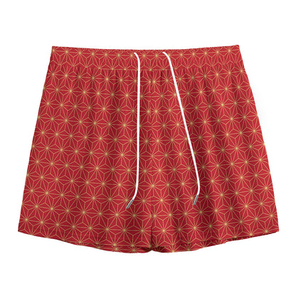 Geometric Japanese Floral Pattern Print Mesh Shorts