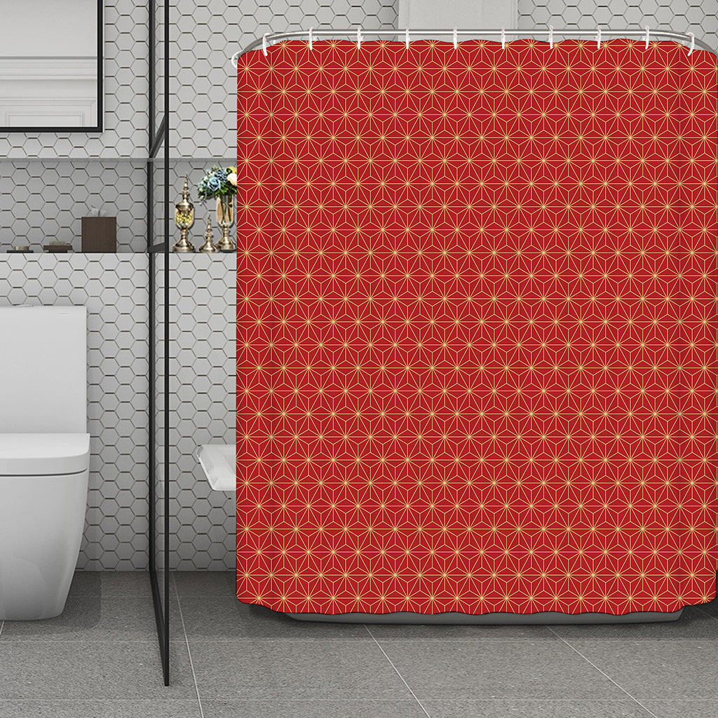 Geometric Japanese Floral Pattern Print Polyester Shower Curtain