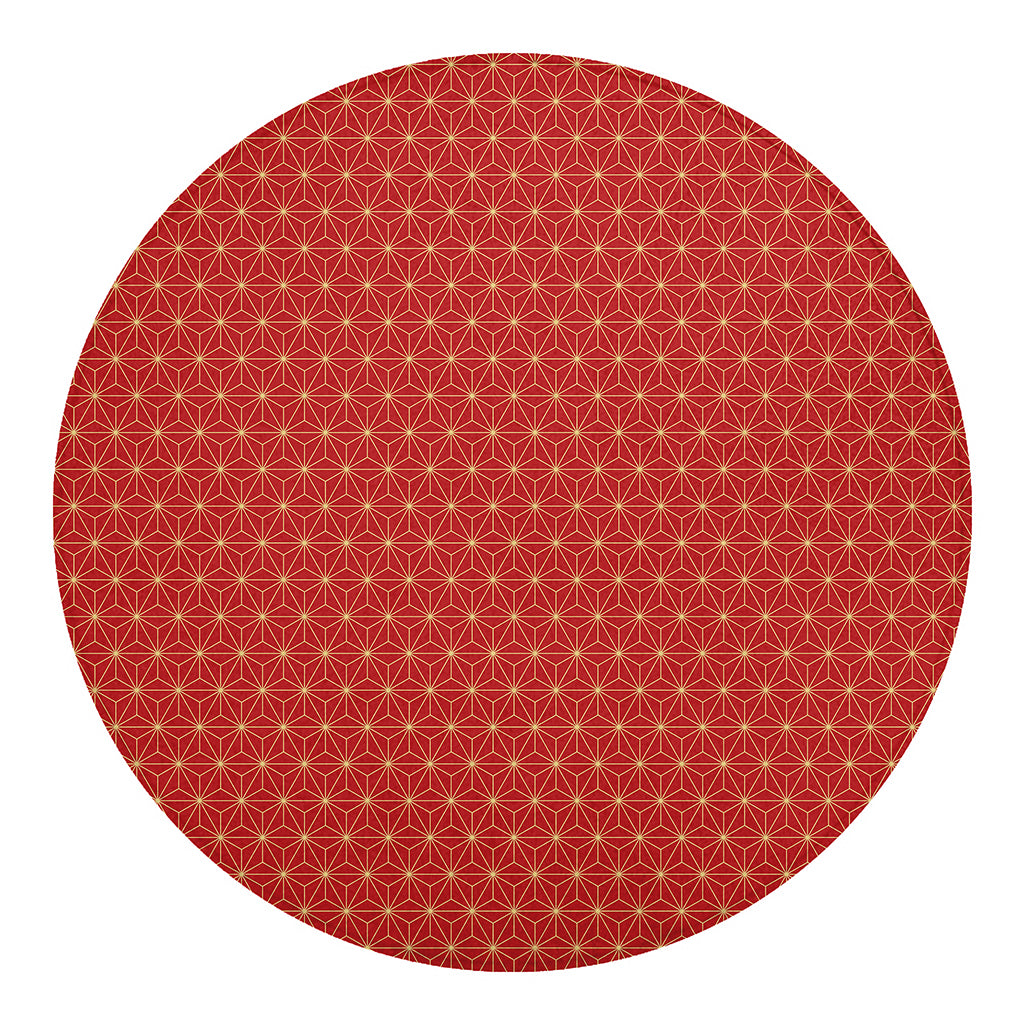 Geometric Japanese Floral Pattern Print Round Blanket