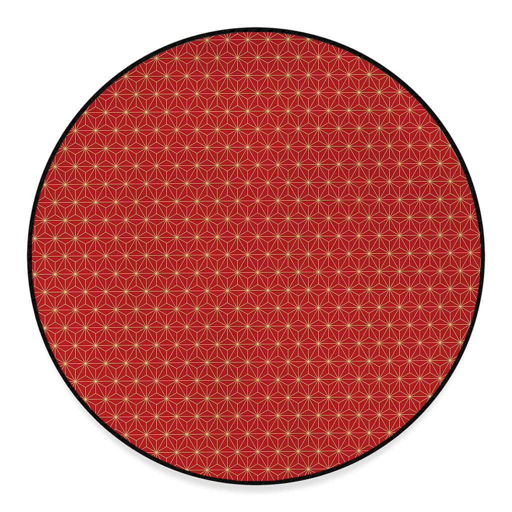 Geometric Japanese Floral Pattern Print Round Floor Mat