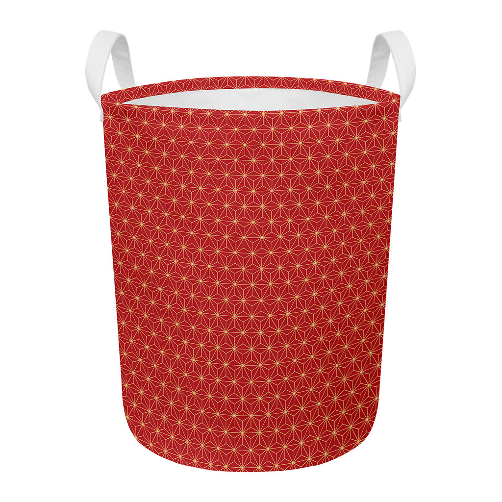 Geometric Japanese Floral Pattern Print Round Laundry Basket