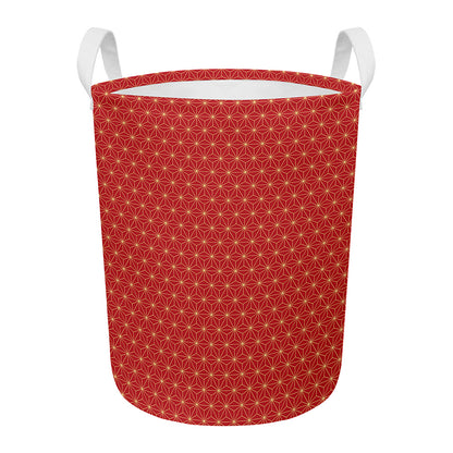 Geometric Japanese Floral Pattern Print Round Laundry Basket