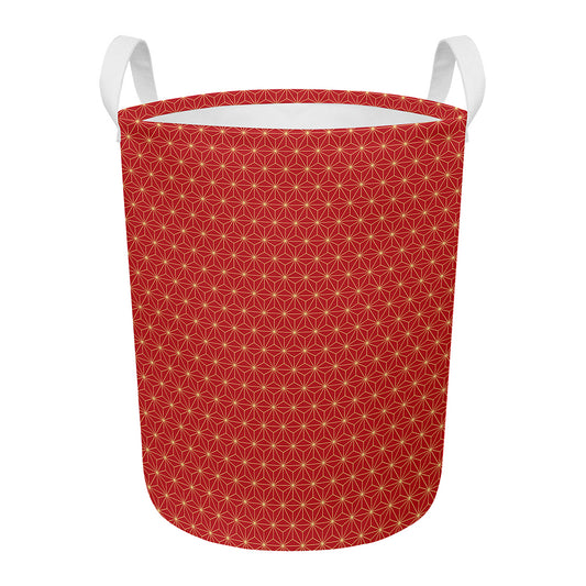 Geometric Japanese Floral Pattern Print Round Laundry Basket