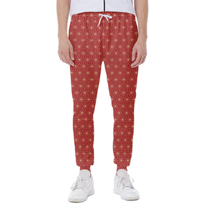 Geometric Japanese Floral Pattern Print Scuba Joggers