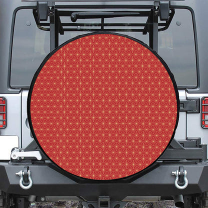 Geometric Japanese Floral Pattern Print Tire Cover