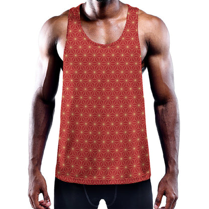 Geometric Japanese Floral Pattern Print Training Tank Top