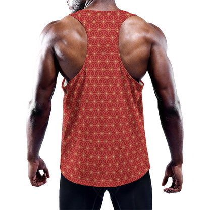 Geometric Japanese Floral Pattern Print Training Tank Top