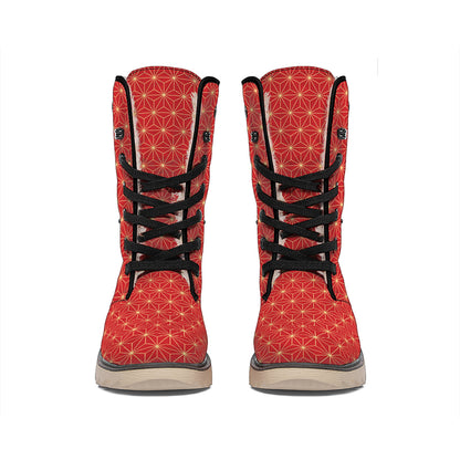 Geometric Japanese Floral Pattern Print Winter Boots