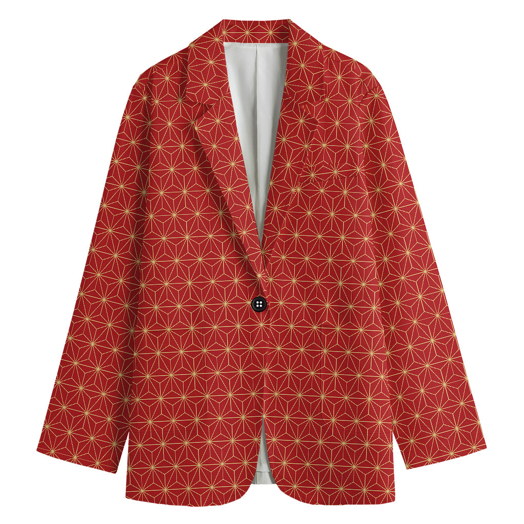 Geometric Japanese Floral Pattern Print Women's Cotton Blazer