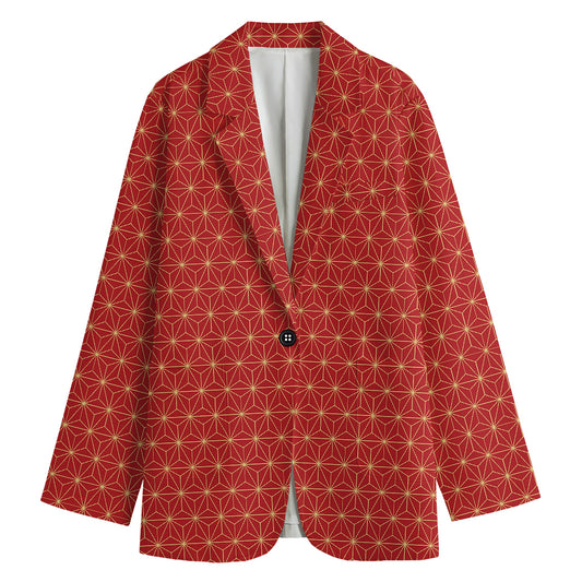 Geometric Japanese Floral Pattern Print Women's Cotton Blazer