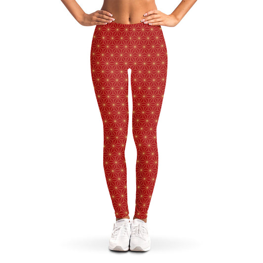 Geometric Japanese Floral Pattern Print Women's Leggings