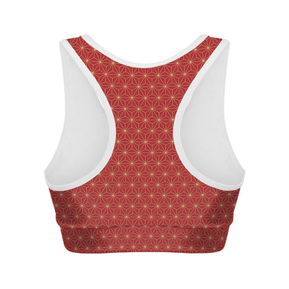 Geometric Japanese Floral Pattern Print Women's Sports Bra