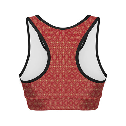 Geometric Japanese Floral Pattern Print Women's Sports Bra