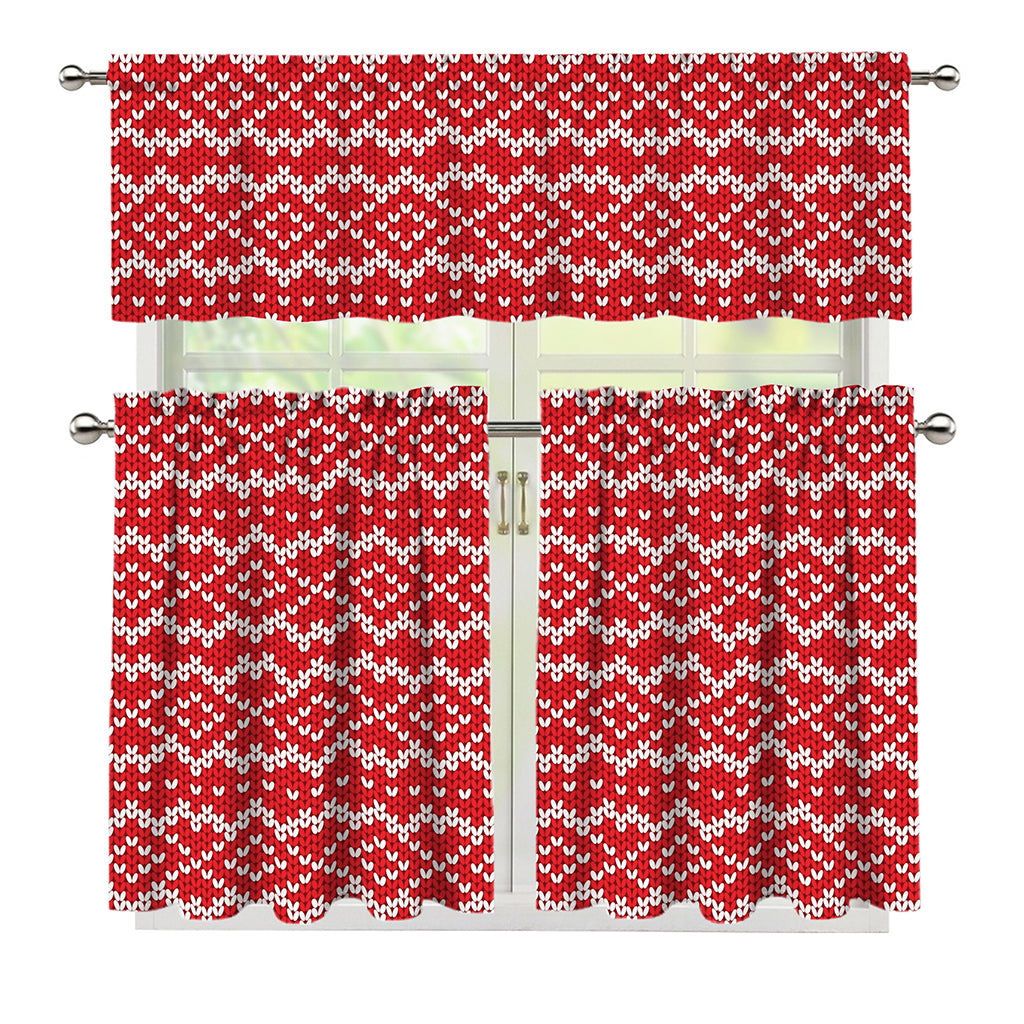 Geometric Knitted Pattern Print 3 Piece Kitchen Curtains