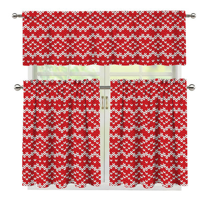 Geometric Knitted Pattern Print 3 Piece Kitchen Curtains