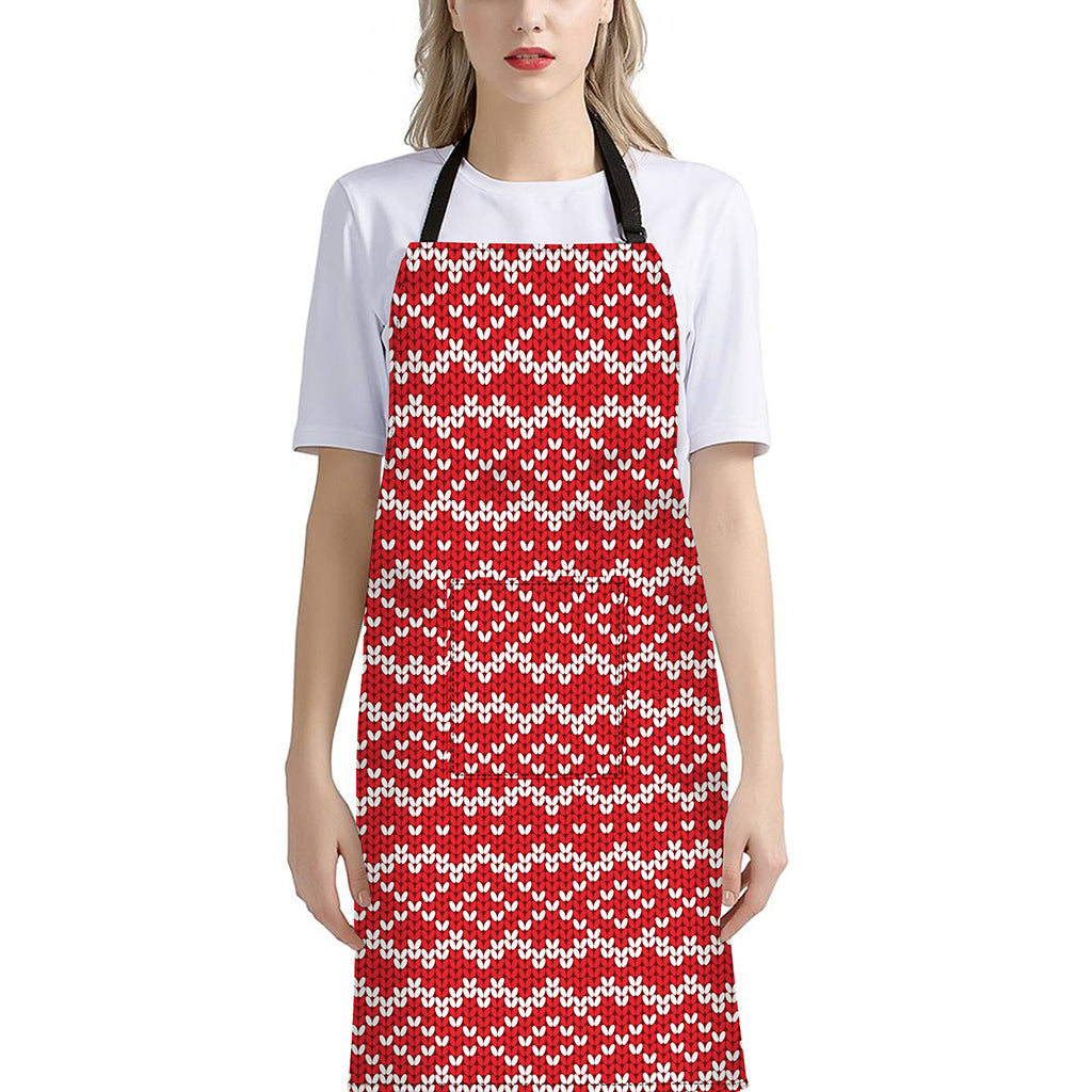 Geometric Knitted Pattern Print Bib Apron With Pocket