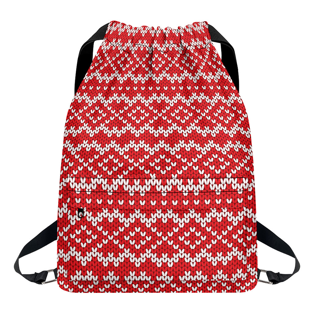 Geometric Knitted Pattern Print Drawstring Backpack