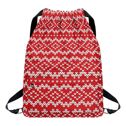 Geometric Knitted Pattern Print Drawstring Backpack