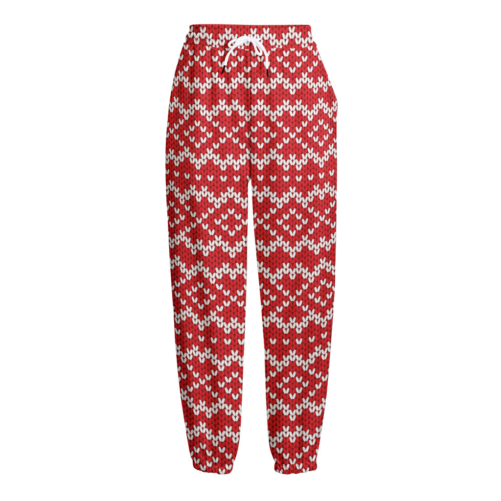 Geometric Knitted Pattern Print Fleece Lined Knit Pants