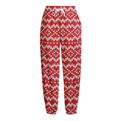 Geometric Knitted Pattern Print Fleece Lined Knit Pants
