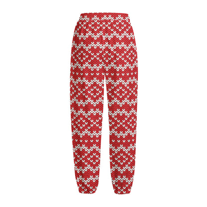 Geometric Knitted Pattern Print Fleece Lined Knit Pants