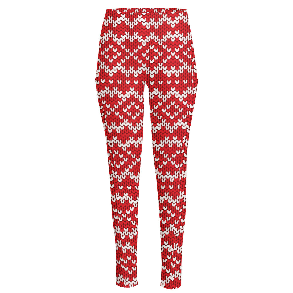 Geometric Knitted Pattern Print High-Waisted Pocket Leggings