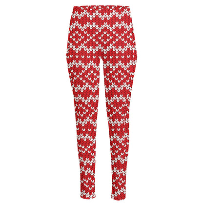Geometric Knitted Pattern Print High-Waisted Pocket Leggings