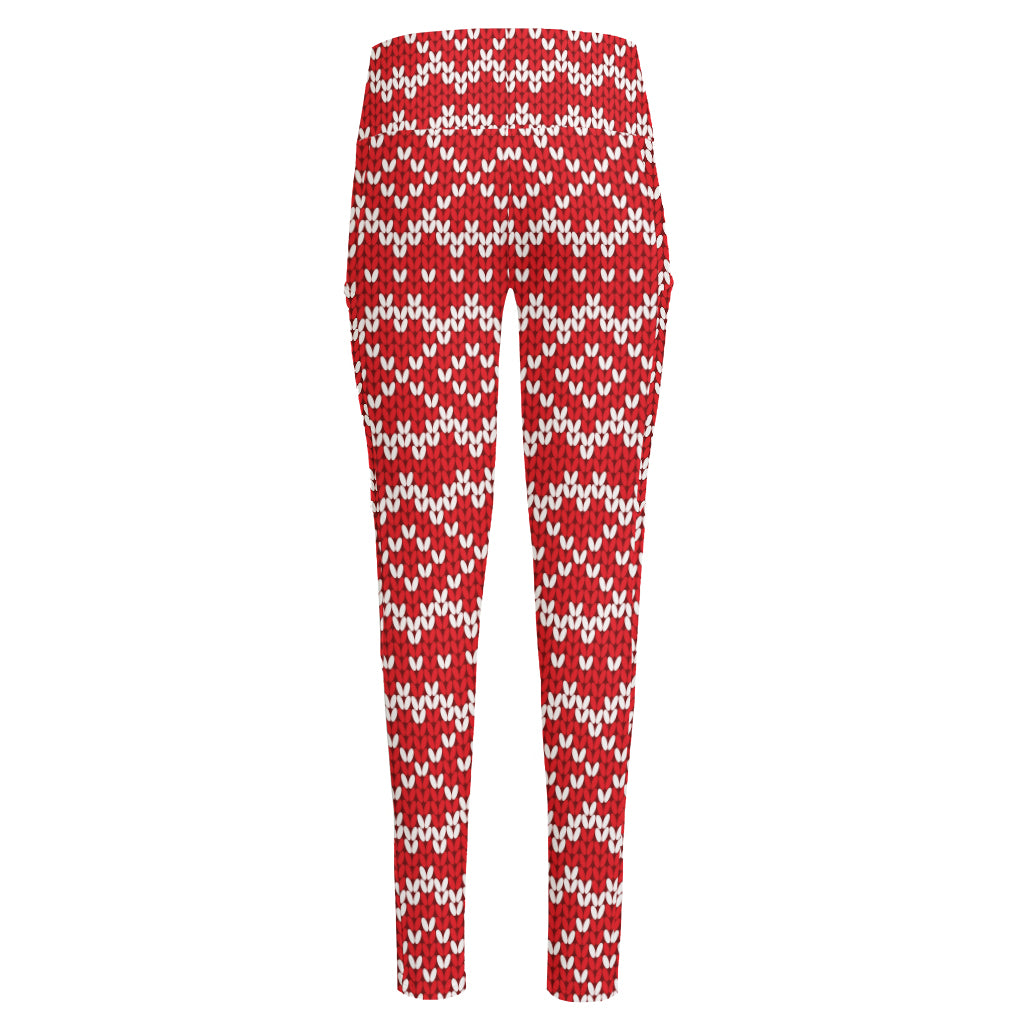Geometric Knitted Pattern Print High-Waisted Pocket Leggings