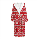 Geometric Knitted Pattern Print Hooded Bathrobe