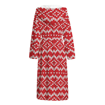 Geometric Knitted Pattern Print Hooded Bathrobe