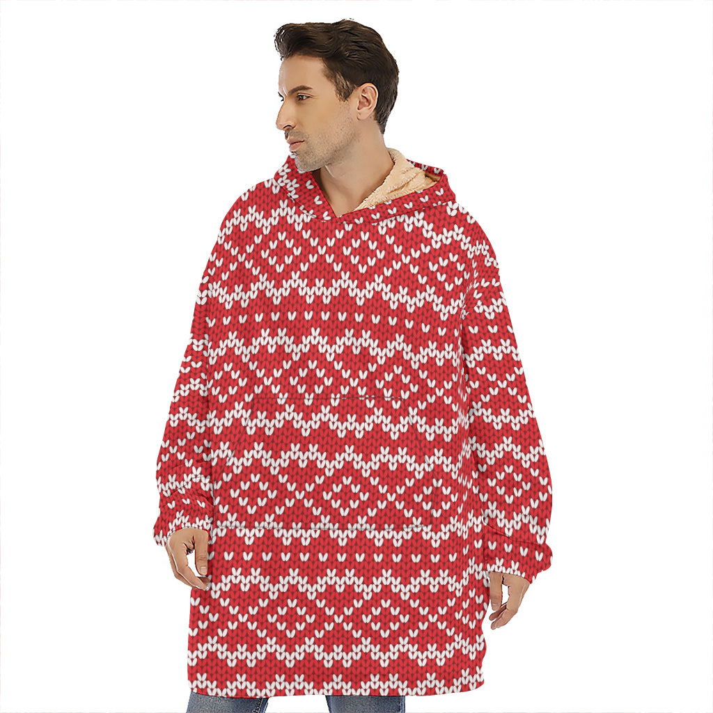 Geometric Knitted Pattern Print Hoodie Blanket