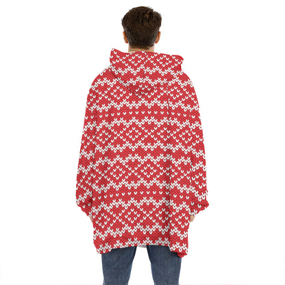 Geometric Knitted Pattern Print Hoodie Blanket