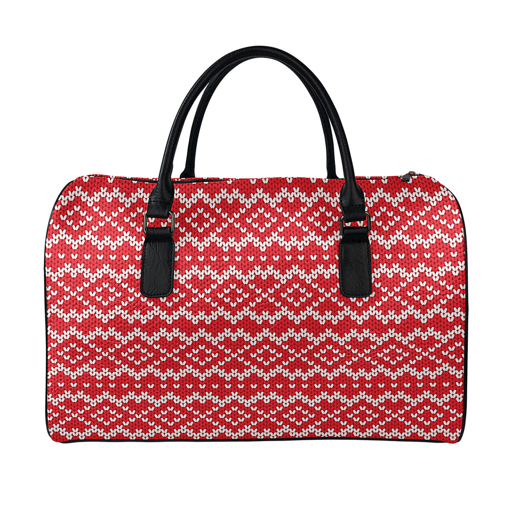 Geometric Knitted Pattern Print Leather Duffle Bag