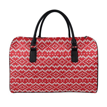 Geometric Knitted Pattern Print Leather Duffle Bag