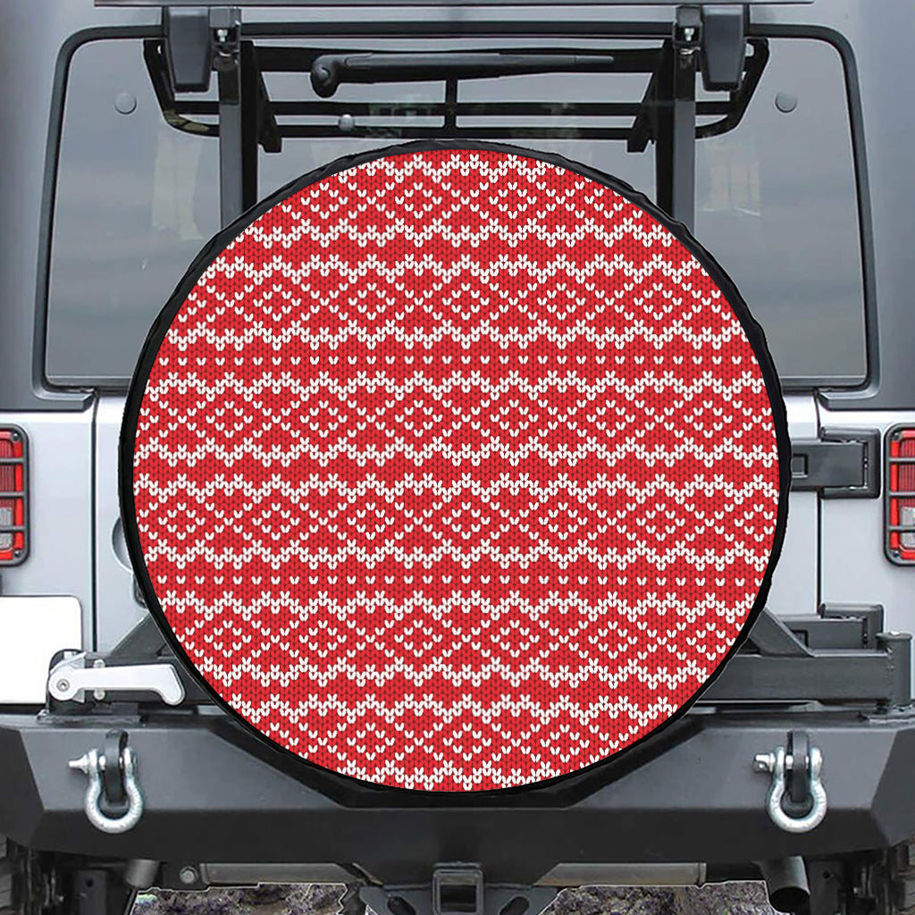 Geometric Knitted Pattern Print Leather Spare Tire Cover